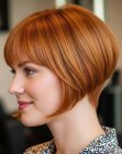 Copper angled bob with clipper-cut nape
