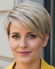 Blonde pixie with side-swept bangs