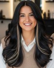 Dark brown hair with blonde highlights