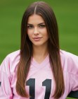 Sleek long hair with a middle part