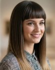 Long, sleek hair with short bangs