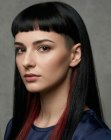 Long hair with shaved sides and short bangs