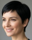 Classic short haircut with angled bangs
