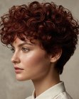 Very short hairstyle with curls and volume