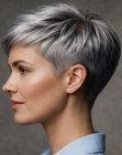 Clipper-cut silver hair