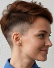 Short hair with a shaved section above the ears