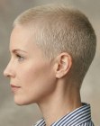 Woman with her hair in a buzz cut
