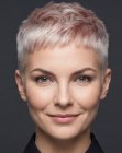 Ultra-short blonde hair with rose accents