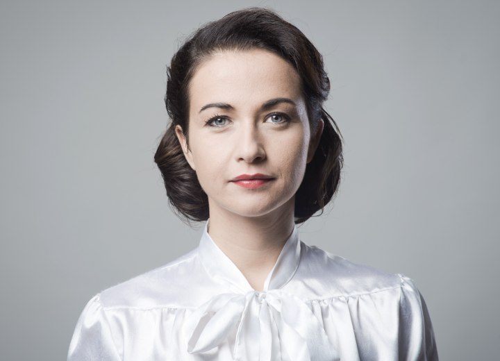 1940s hair and a shiny silk fashion blouse