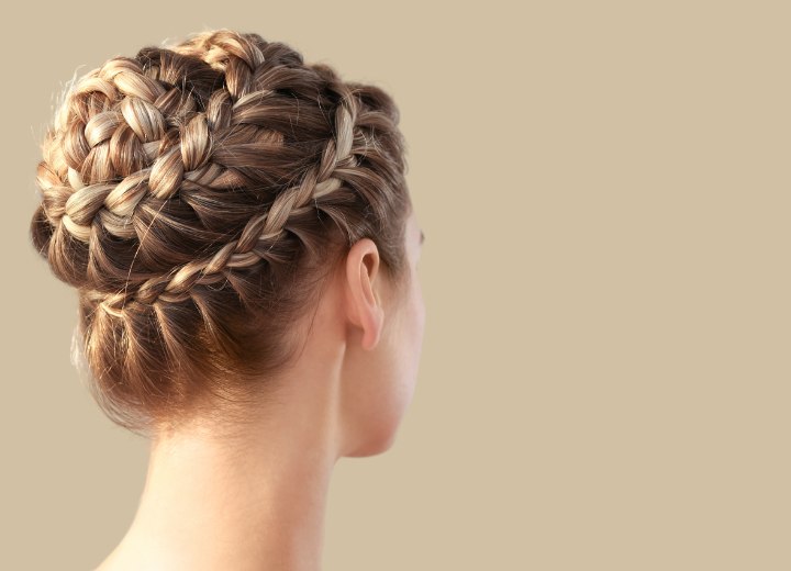 Braided hair in an updo