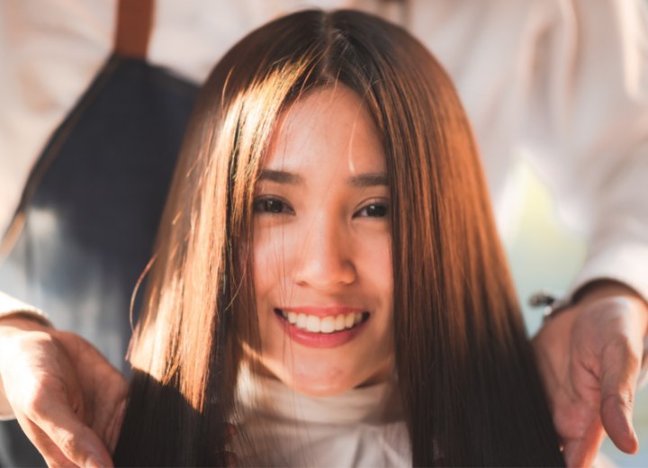 Girl on a haircut consultation before changing her look
