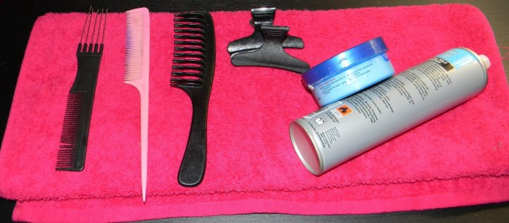 tools and products for a hairline braid with bun