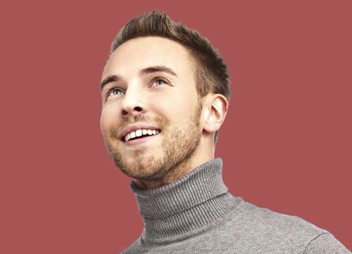 Short hairstyle for men and a turtleneck