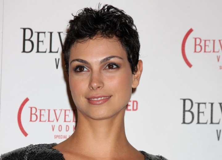 Morena Baccarin with gamine short hair