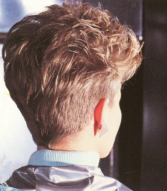 Hair shaved very short in the neck and around the ears