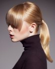 Blonde hairstyle with a self-wrapped ponytail