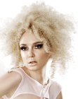 Blonde Afro style with tiny curls