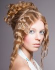 Hair up style with a rippled surface and renaissance curls