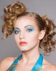 Updo with two curly ponytails