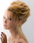 Updo with pouf and twirled hair