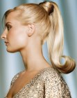 High and voluminous blonde ponytail