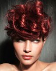 High updo with large red curls