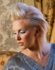 Platinum blonde hair with volume styling