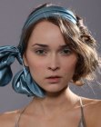 Hairdo with a silk scarf wrapped around the head
