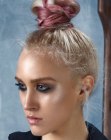 Updo with a sporty pouf on top of the head