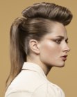 Hairstyle with slicked-back hair and a ponytail