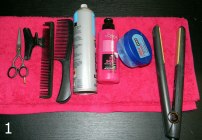 Tools and hair products to cut bangs