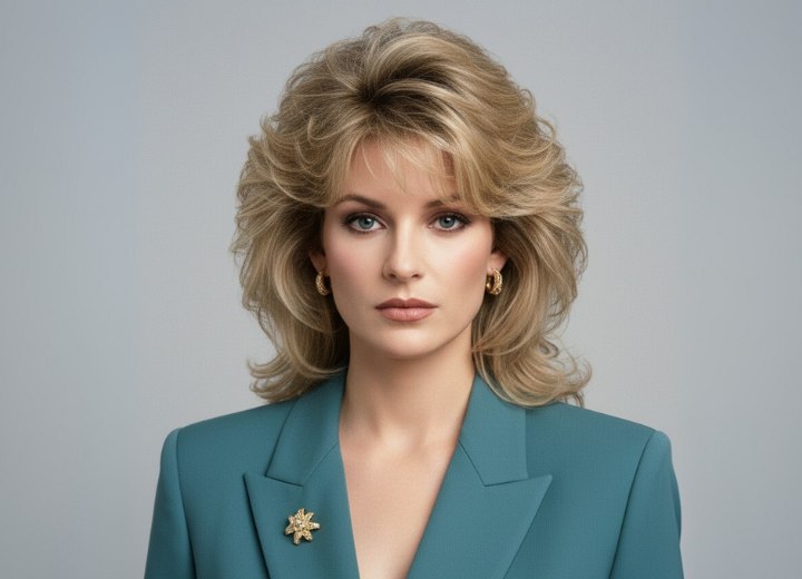 Eighties hairstyle for long hair