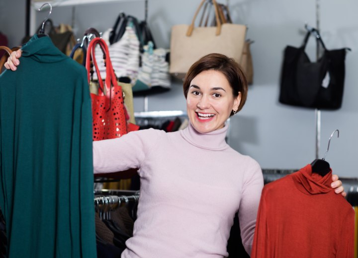 Woman with silky shiny roll necks