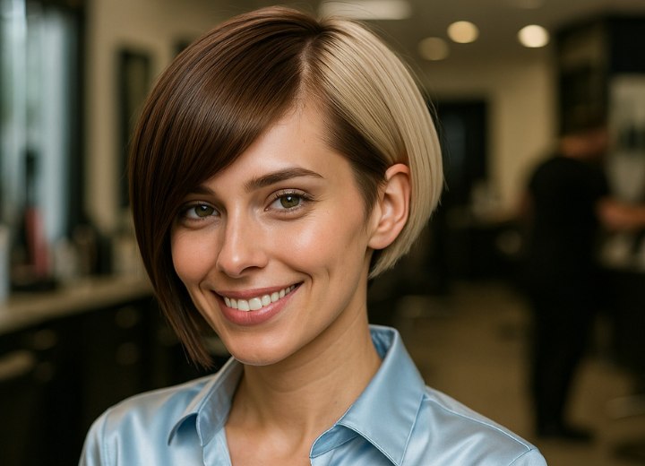 Creative hair with a daring bob cut and daring hair colors