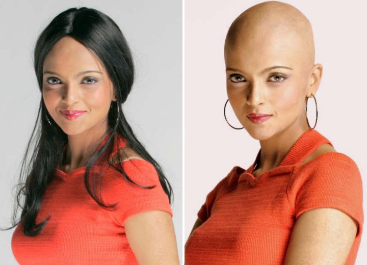 Glenda before and after her head shave