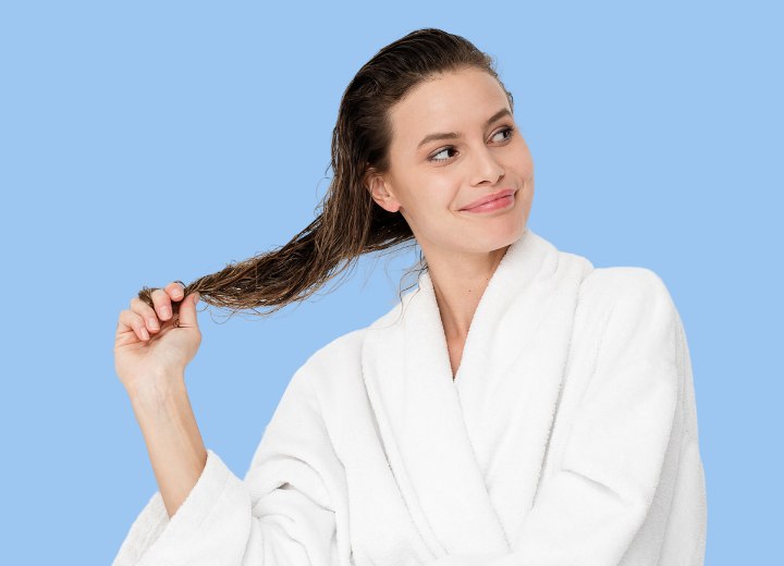 Woman taking care of her hair