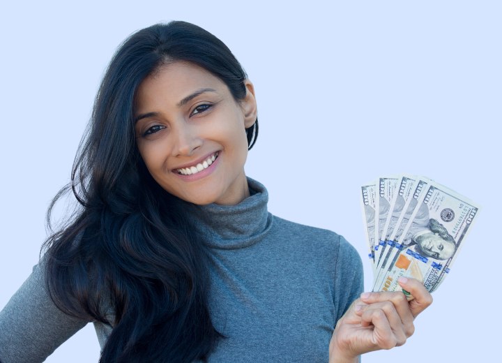 Woman saving money on hair care