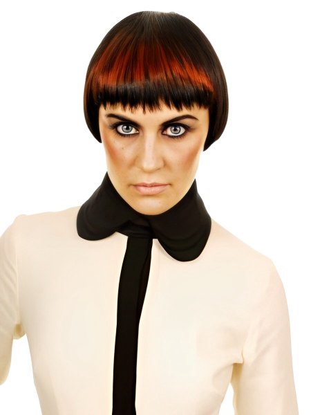 1920's theme hairstyle with a gamine fringe and inspired by Louise Brooks