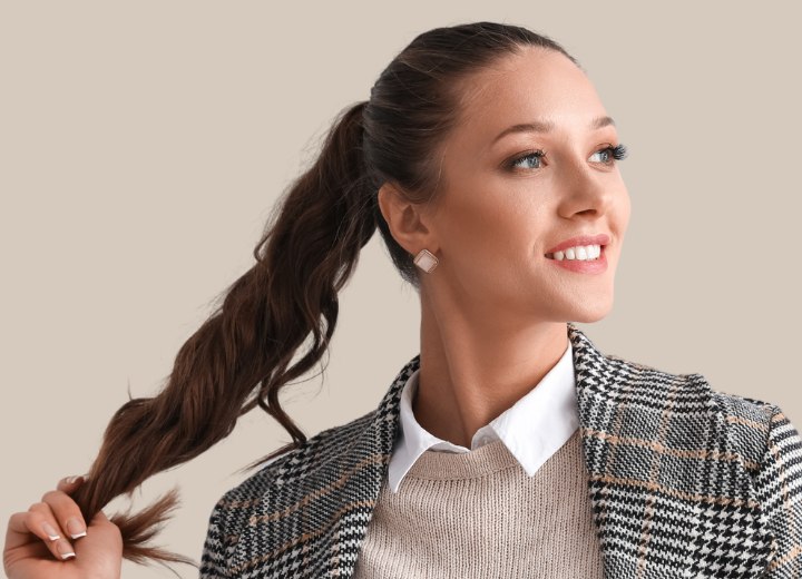 Stylish woman wearing her hair in a messy ponytail