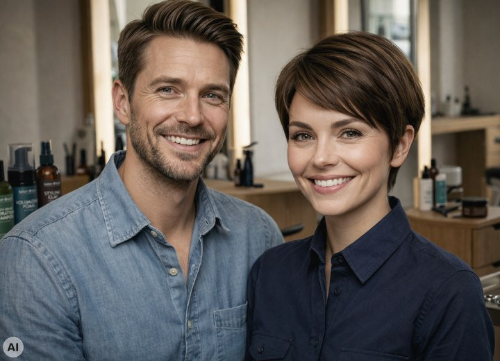 Coppia felice, con la donna che porta i capelli cortissimi