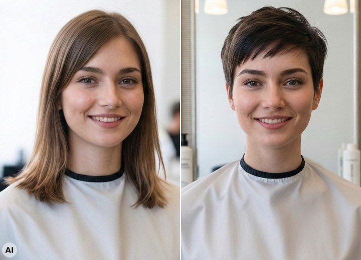 Trasformazione da capelli lunghi a taglio pixie