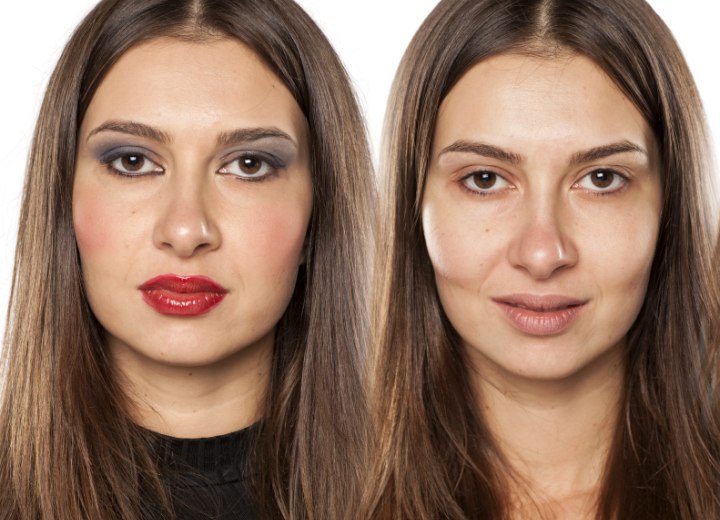 A woman and her skin before and after make-up
