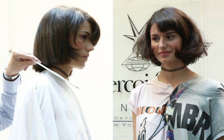 Side view of a young woman freshly cut hair