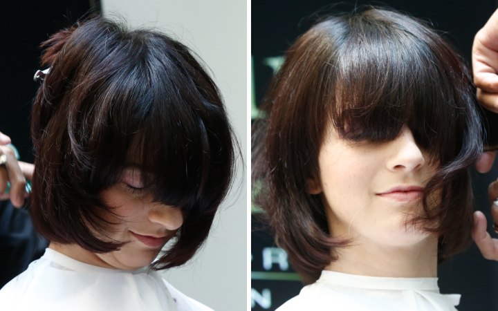 Asian hair cut into a bob with bangs