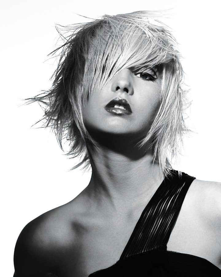 Choppy layered bob hairstyle with texture and a side swept Choppy layered bob hairstyle with texture and a side swept