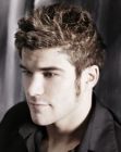 Men's hairstyle with sideburns and gelled up hair