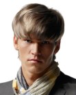 Hairstyle with heavy bangs for men