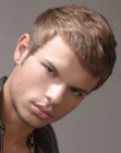 Short and forward styled men's hair