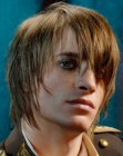Male hair with chopped layers and long bangs