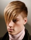Comb-over hairstyle with short back and sides for men